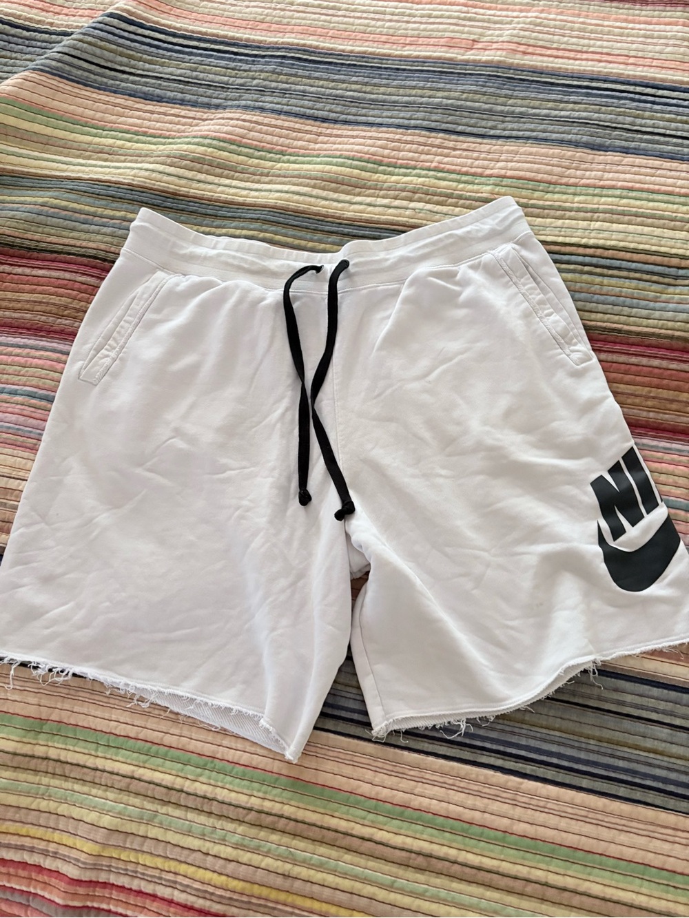 Nike White Men's Shorts with Black Drawstring and Logo